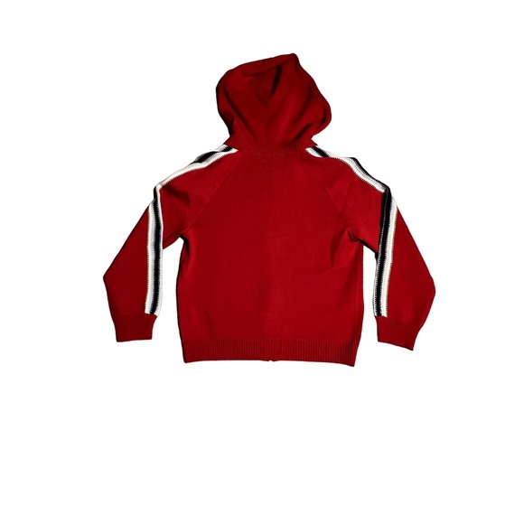 St john Collection knit red hoodie with blue, white racing stripe size small - Picture 2 of 8